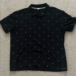 Kenzo Black Polo with White letters spelling kenzo Paris throughout